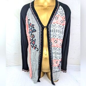 Kristen Bohemian Black and Pink Embroidered Cardigan